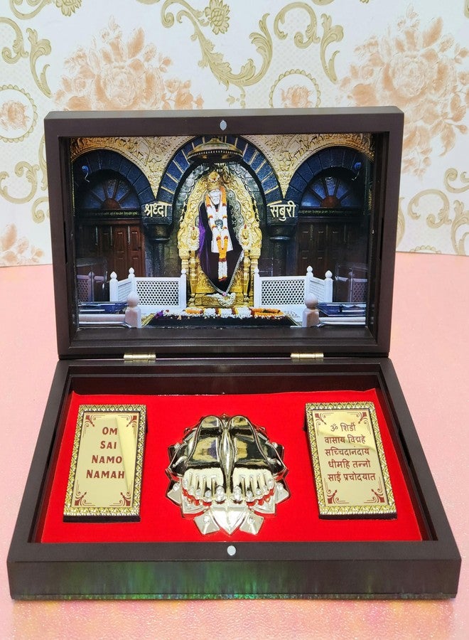 ARNAVIRA Shirdi Sai Baba Photo Frame with Charan Paduka Pocket Temple for Diwali Gift, House Warming Gifts, Return Gift Puja Box (Sai Baba, 21 x 11 Cm) - Image 1